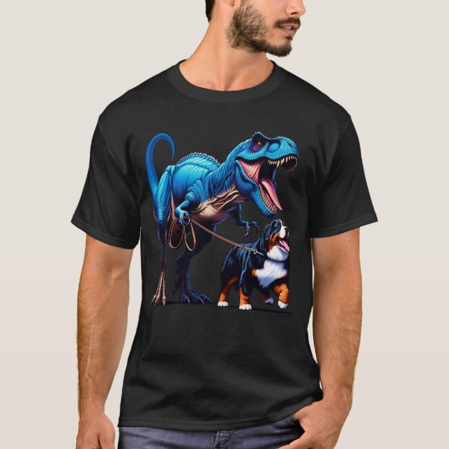 Camiseta Engraçado Dinossauro Bernês Cachorro Andando Cacho (Frente)