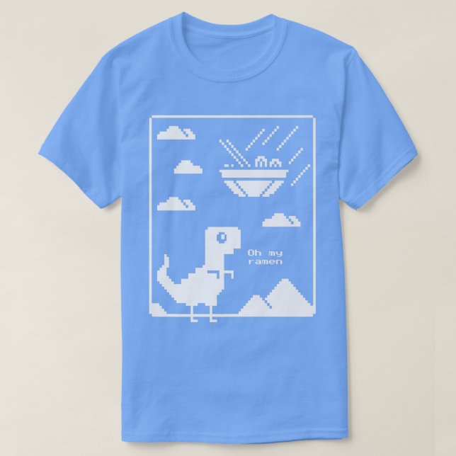 Camiseta Engraçado Dinossauro e Ramen Pixel Armen Nood japo (Frente do Design)