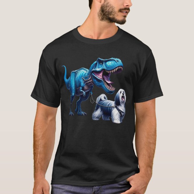 Camiseta Engraçado Dinossauro Havanês Caminhando Cachorro L (Frente)