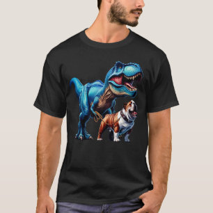 Camiseta Engraçado Dinossauro Inglês Bulldog Andando Cachor