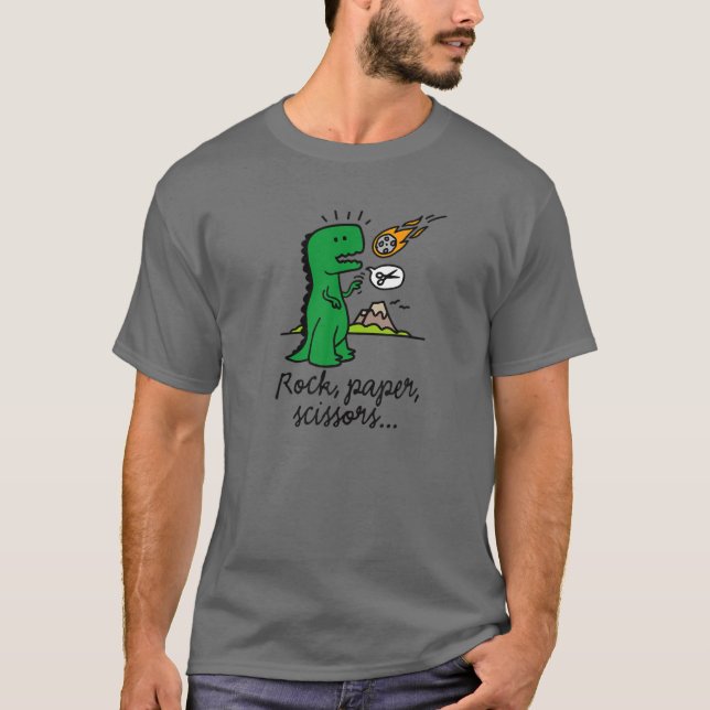 Camiseta Engraçado Dinossauro Presente Rex Rock Tesoura Met (Frente)