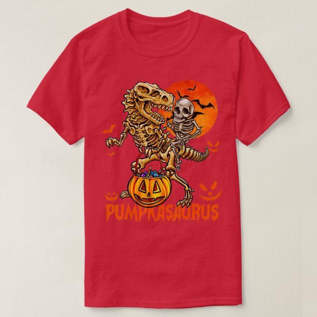 Camiseta Engraçado Dinossauro T rex Mamãe Pumpkin Halloween (Frente do Design)