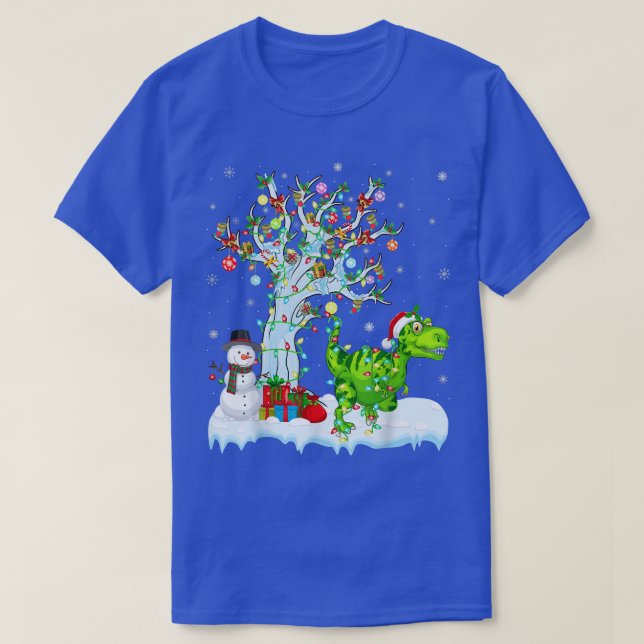 Camiseta Engraçado Dinossauro Xmas Papais noeis de Iluminaç (Frente do Design)
