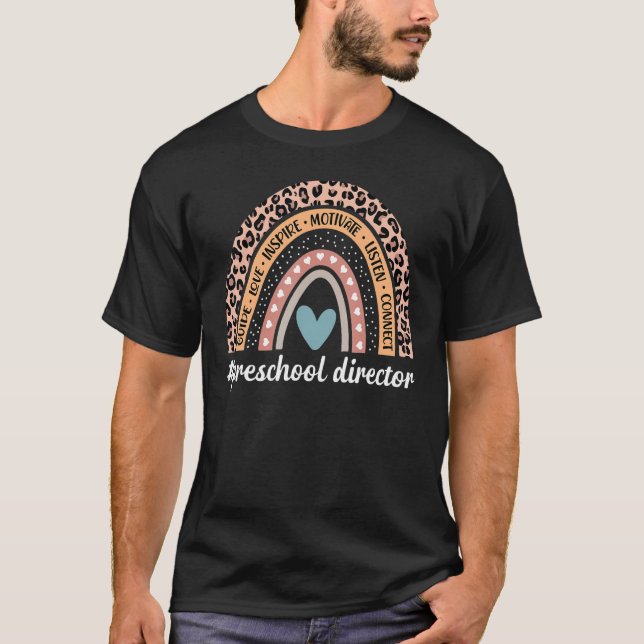 Camiseta Engraçado Diretor da Pré-escola Rainbow Leopard (Frente)