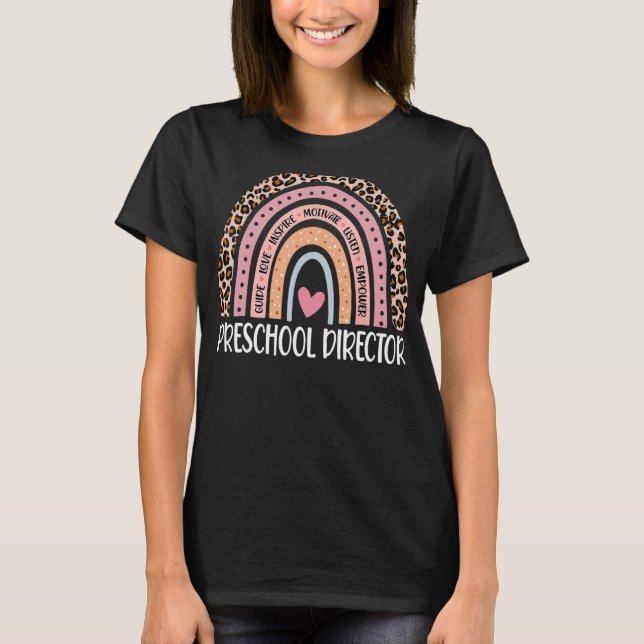 Camiseta Engraçado Diretor da Pré-escola Rainbow Leopard Im (Frente)