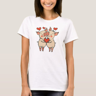 Camiseta Engraçado, doce, doce, colorido, abraçando porcos