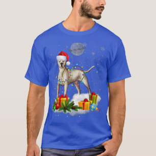 Camiseta Engraçado Dogo Argentino Cão Luzes de Natal Papais