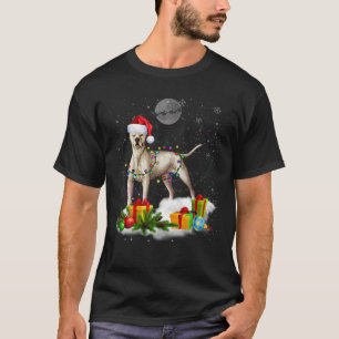 Camiseta Engraçado Dogo Argentino Cão Luzes de Natal Papais