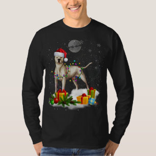 Camiseta Engraçado Dogo Argentino Cão Luzes de Natal Papais