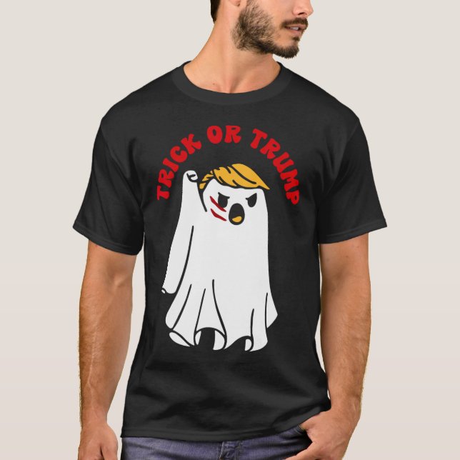 Camiseta Engraçado Donald Trump Ghost Combatendo Truque Ou  (Frente)