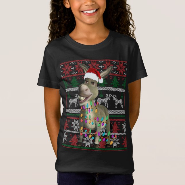 Camiseta Engraçado Donkey Lover Ugly Christmas Sweater Gift (Frente)