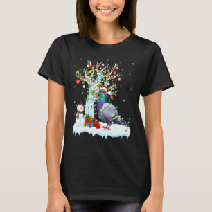 Camiseta Engraçado Dove Pássaro Xmas Árvore Iluminando a Po