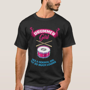 Camiseta Engraçado Drummer Rapariga Música Marchando Banda