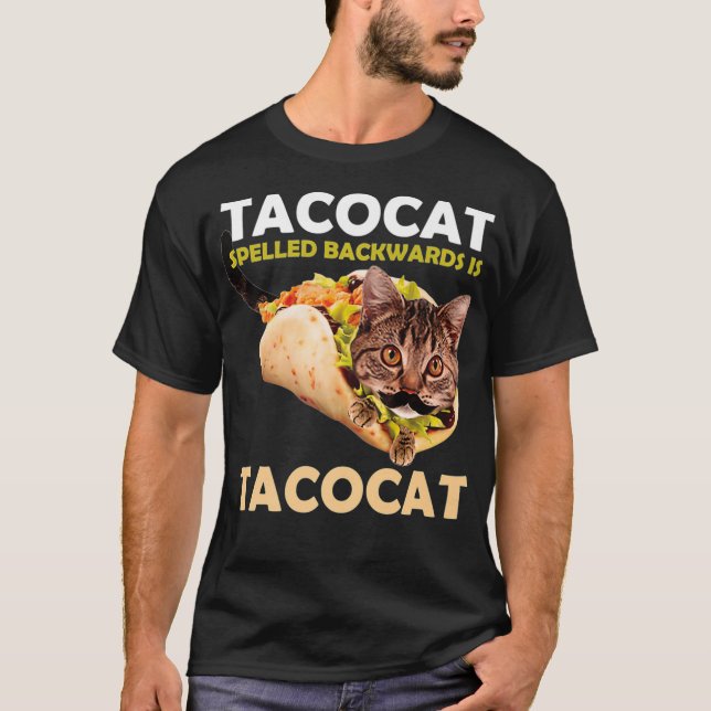 Camiseta Engraçado e Bonito Taco Gato Ortografado Para Trás (Frente)