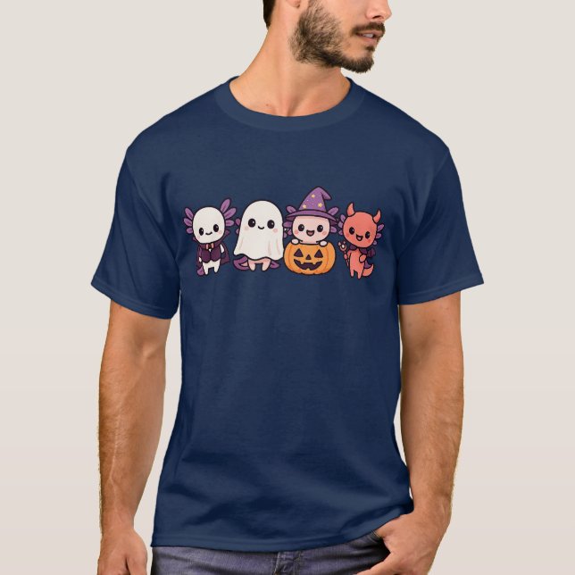 Camiseta Engraçado e Simples Axolotl na fantasia de Hallowe (Frente)