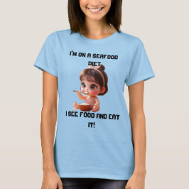 Camiseta Engraçado e tamanho T-Shirt | Vejo Comida e coma