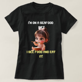 Camiseta Engraçado e tamanho T-Shirt | Vejo Comida e coma