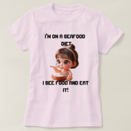 Camiseta Engraçado e tamanho T-Shirt | Vejo Comida e coma