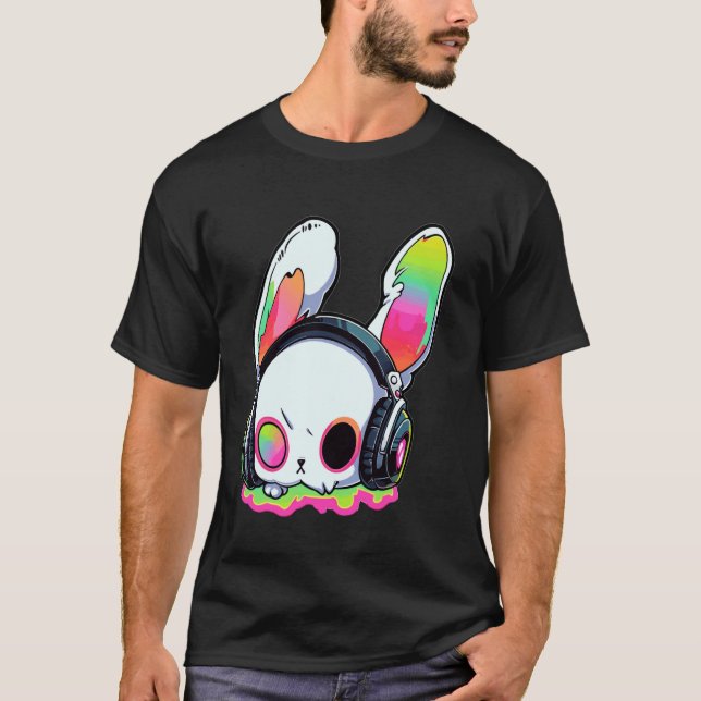 Camiseta Engraçado EDM Bunny DJ Trippy Rave (Frente)