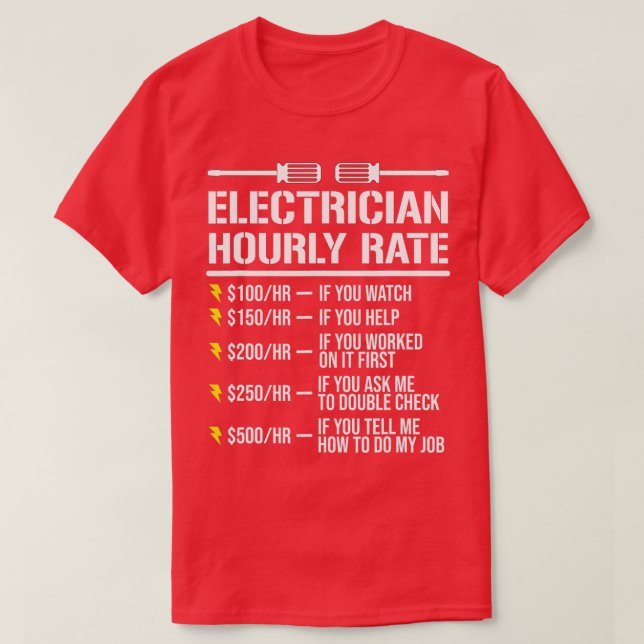 Camiseta Engraçado eletricista humor por hora (Frente do Design)