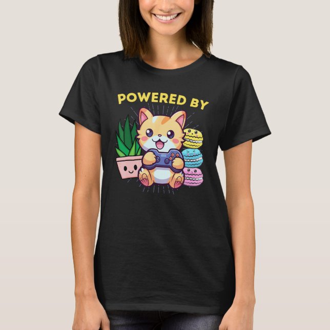 Camiseta Engraçado Empoderado Pelo Gato Gamer Planta Macaro (Frente)
