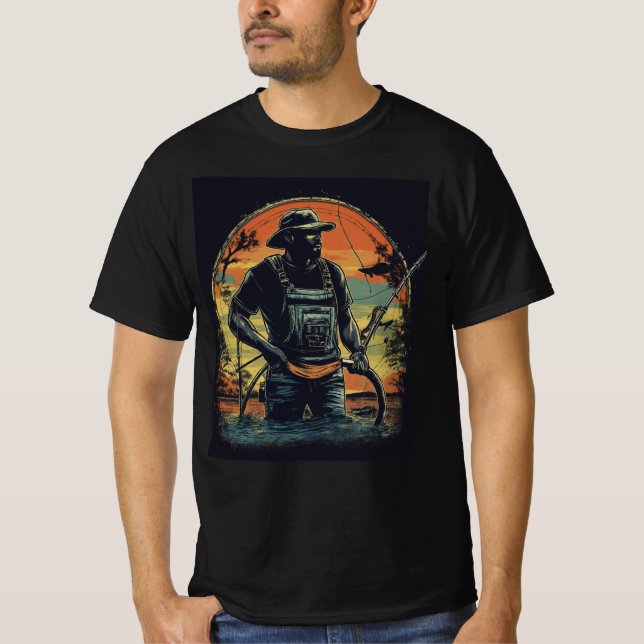 Camiseta Engraçado Engraçado De Pesca - Preto Afastado (Frente)