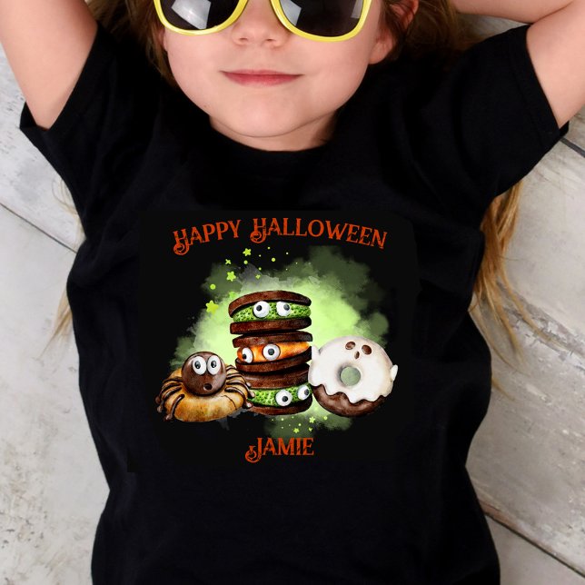 Camiseta Engraçado Engraçado Tenta Meninas do Halloween (Cute, funny and spooky Halloween girl's t-shirt)