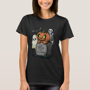 Camiseta Engraçado Esperando O Halloween Bat Ghost Skeleto