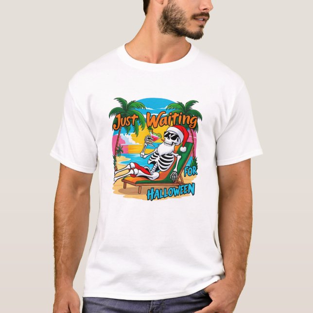 Camiseta Engraçado Esperando papais noeis De Esqueleto De H (Frente)
