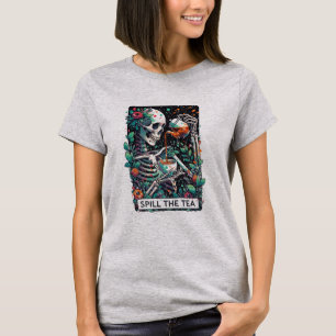 Camiseta Engraçado Esqueleto Derramar o Tea Tarot
