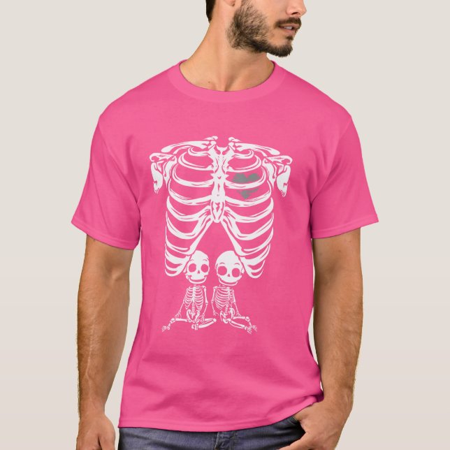 Camiseta Engraçado Esqueleto Gêmeo Dosagem de Gravidez Dosa (Frente)