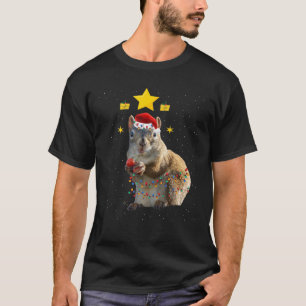 Camiseta Engraçado Esquilo Decoração de Natal Santa Hat Xma