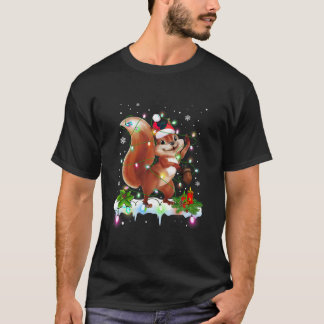 Camiseta Engraçado Esquilo Decoração de Natal Santa Hat Xma