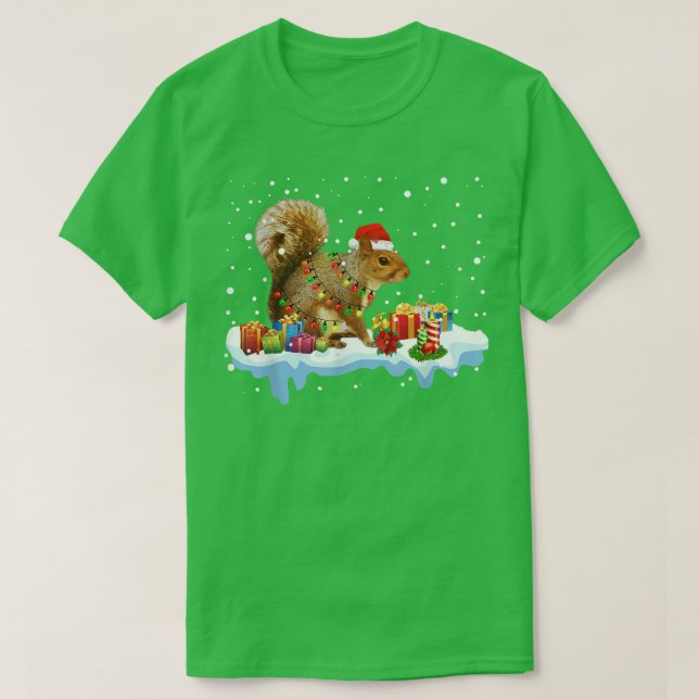 Camiseta Engraçado Esquilo Decoração de Natal Santa Hat Xma (Frente do Design)