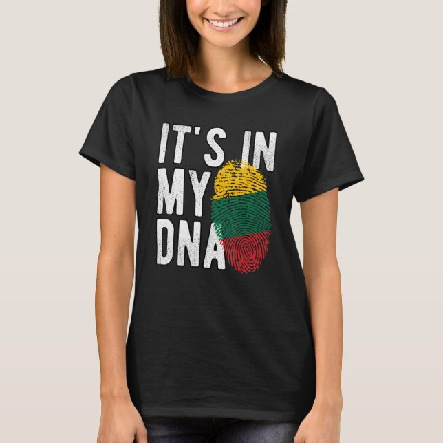 Camiseta Engraçado está no meu DNA, a bandeira da Lituânia, (Frente)