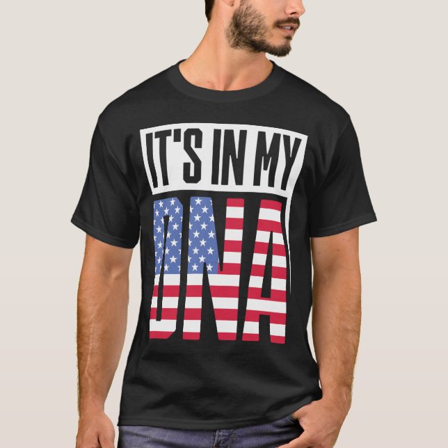 Camiseta Engraçado, está no meu DNA American Flag USA Roots (Frente)