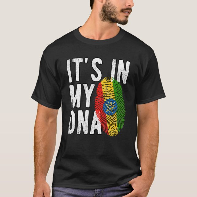 Camiseta Engraçado, está no meu DNA, bandeira etíope, Finge (Frente)