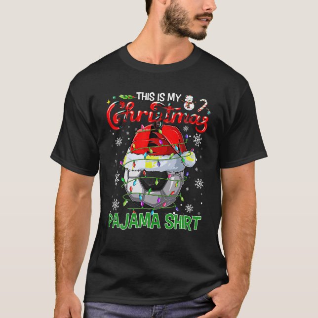 Camiseta Engraçado Este É Meu Futebol De Natal Pajama Santa (Frente)