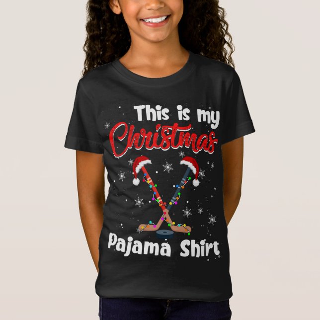 Camiseta Engraçado Este É Meu Hóquei De Natal Pajama Xmas L (Frente)