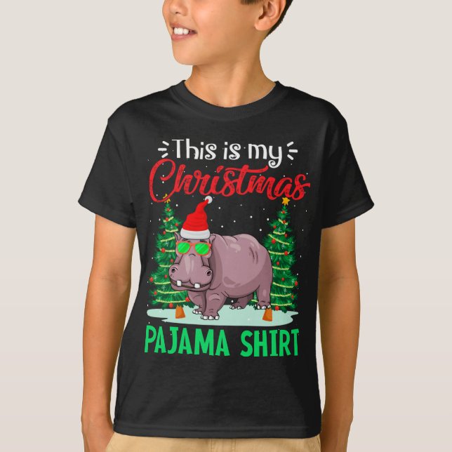 Camiseta Engraçado Este É Meu Natal Pajama Hippopotamus Xma (Frente)