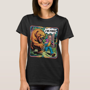 Camiseta Engraçado, "Estou bem". Bear Chase Cartoon Ilustra