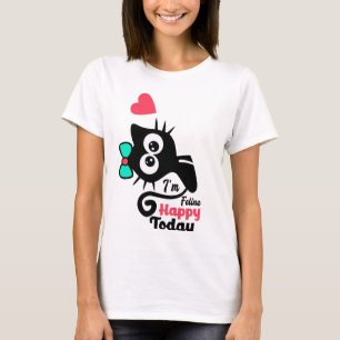 Camiseta Engraçado, estou feliz hoje Gato Negro Engraçado