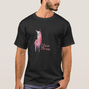 Camiseta Engraçado Eu Amo Lhamas pintura em aquarela arte ú