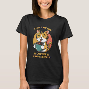 Camiseta Engraçado Eu Amo Meu Gato Café E Talvez Três Pesso