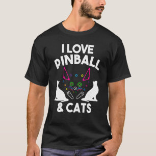 Camiseta Engraçado Eu Amo Pinball & Gatos Máquina De Arcade