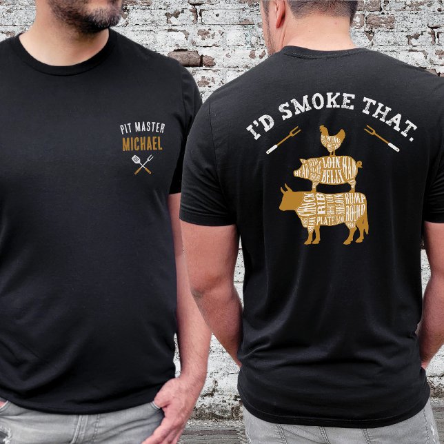 Camiseta Engraçado eu fumaria aquele Pai de CHURRASCO de gr (Vintage I'd Smoke That personalized name front and back BBQ Grilling Smoked Meat Funny Gift for Men)