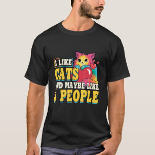 Camiseta Engraçado Eu Gosto De Gatos E Talvez Como 3 Pessoa