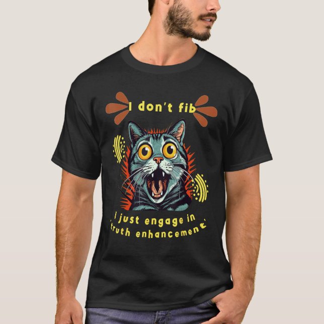 Camiseta Engraçado eu não minto Gato com expressão facial e (Frente)