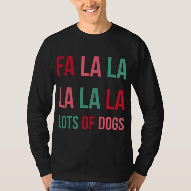 Camiseta Engraçado Fa la la muitos cães Cachorro de Natal L (Frente)