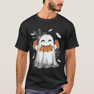 Camiseta Engraçado Fantasma Comendo Hotdog Feliz Figurino d